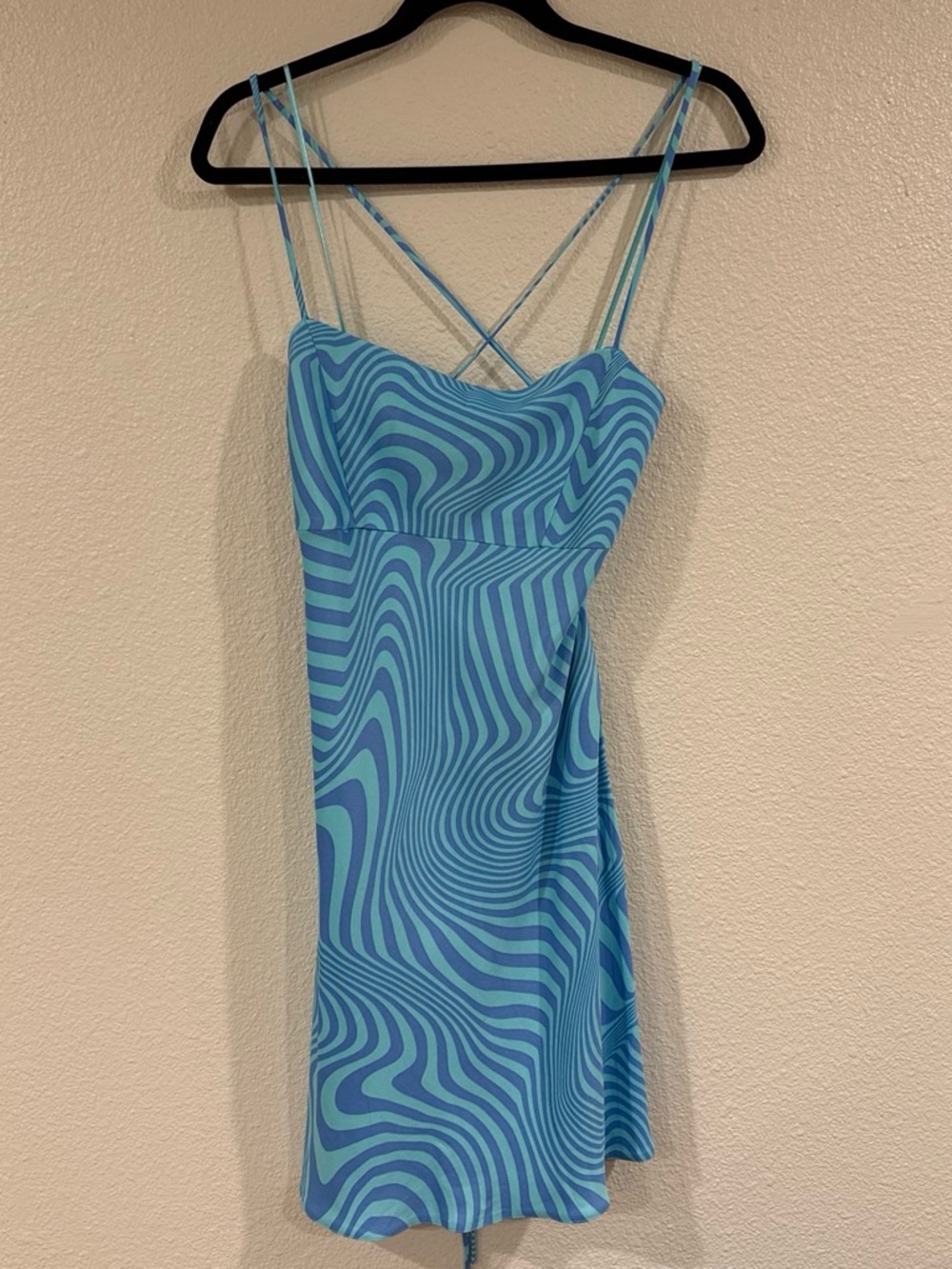 Zara Blue Swirl Mini Dress with Crisscross Straps